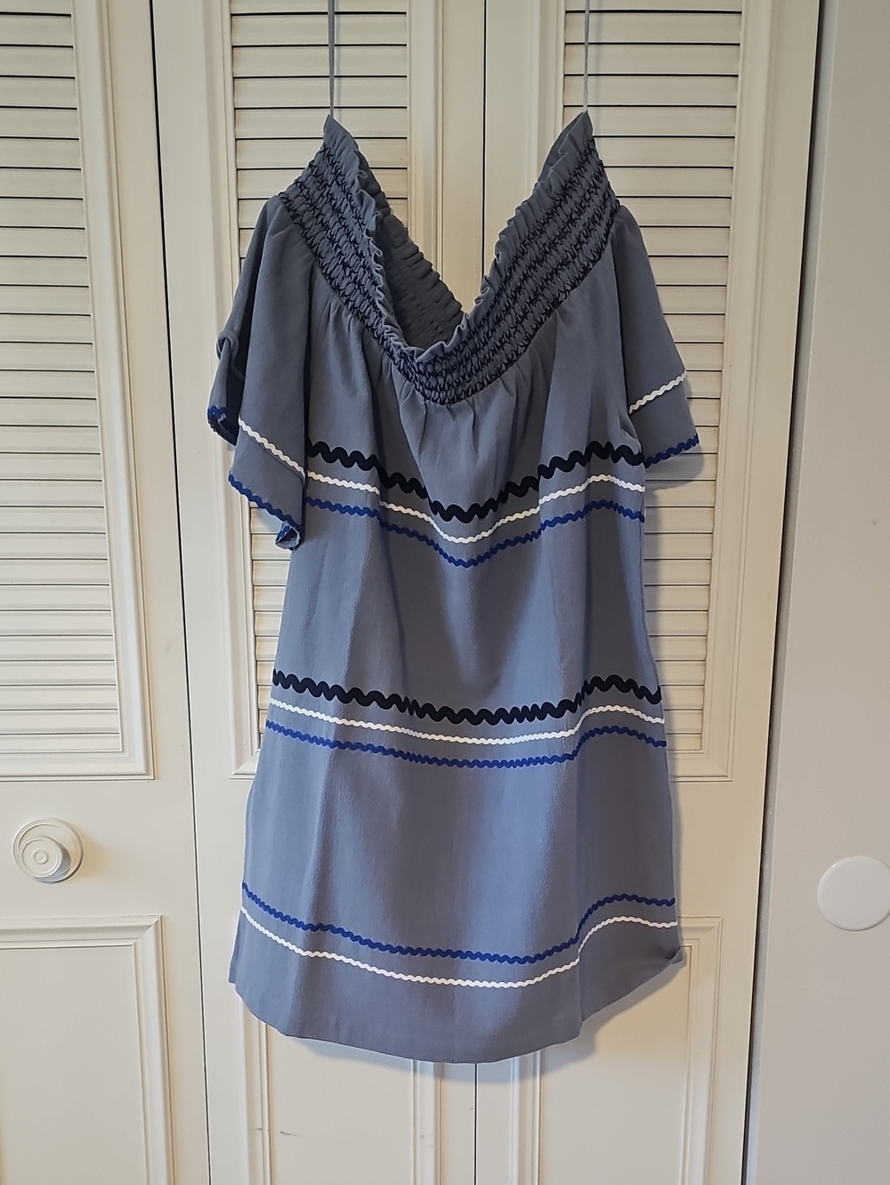 Mud Pie Blue and Navy Off-Shoulder Dress